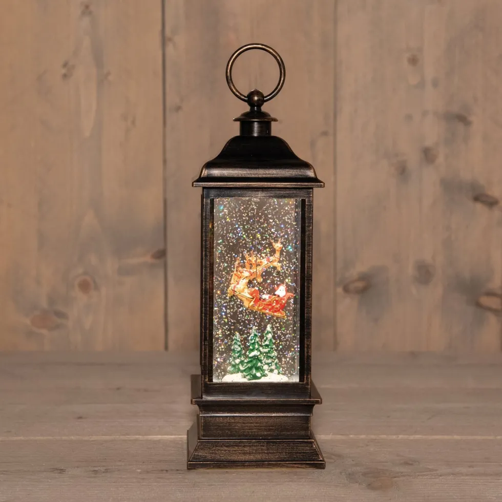 Anna's Collection automatische sneeuwbol lantaarn slee met verlichting 10 x 10 x 28 cm