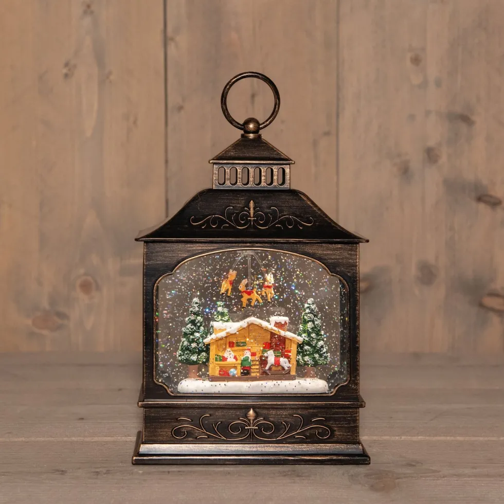 Anna's Collection automatische sneeuwbol lantaarn huis met verlichting 18 x 18 x 27 cm