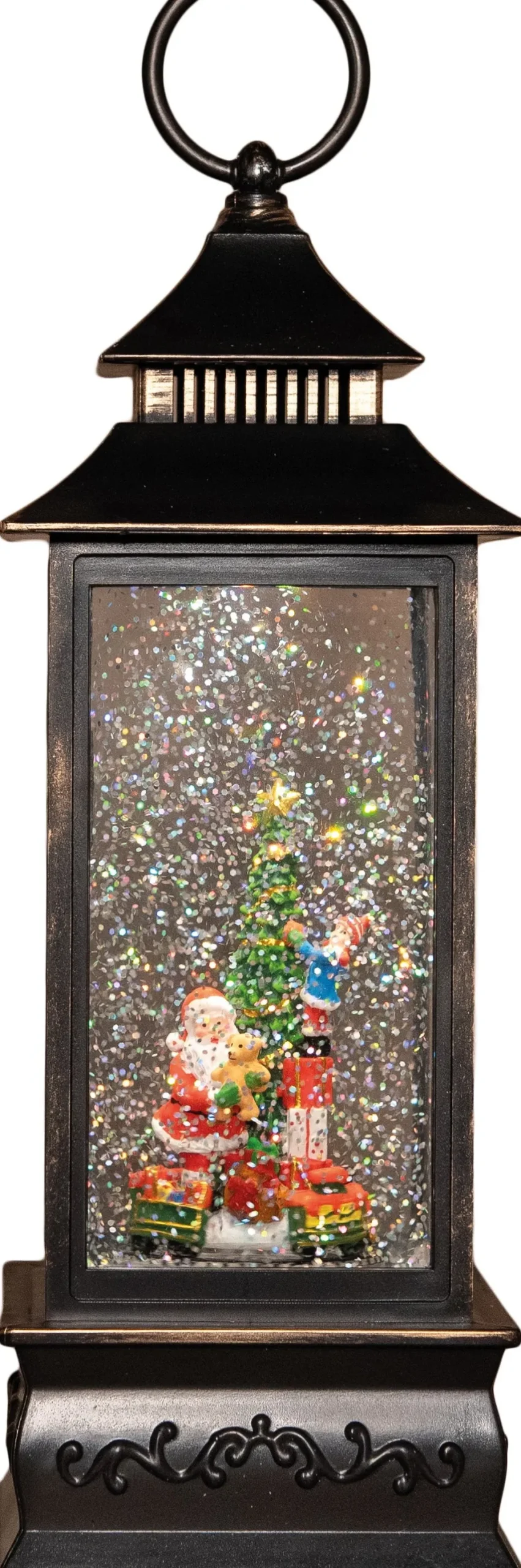 Anna's Collection automatische sneeuwbol lantaarn kerstboom met verlichting 10 x 10 x 29 cm