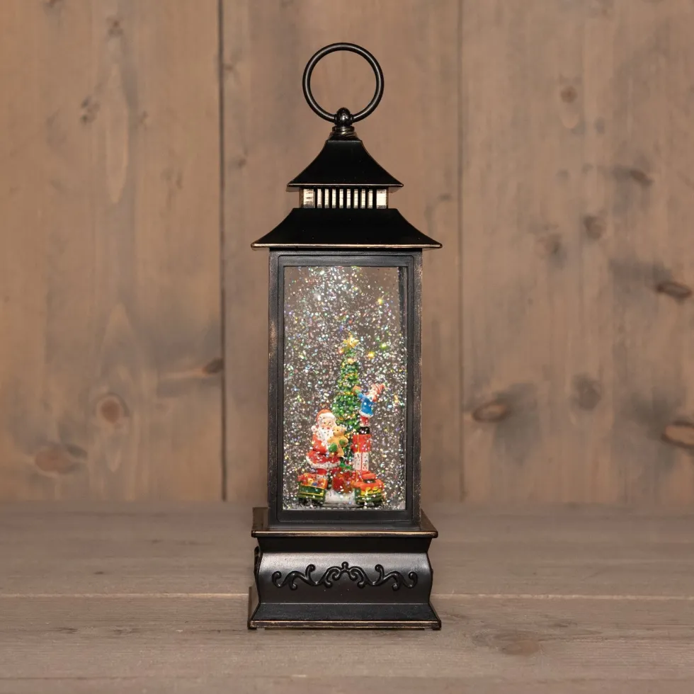 Anna's Collection automatische sneeuwbol lantaarn kerstboom met verlichting 10 x 10 x 29 cm