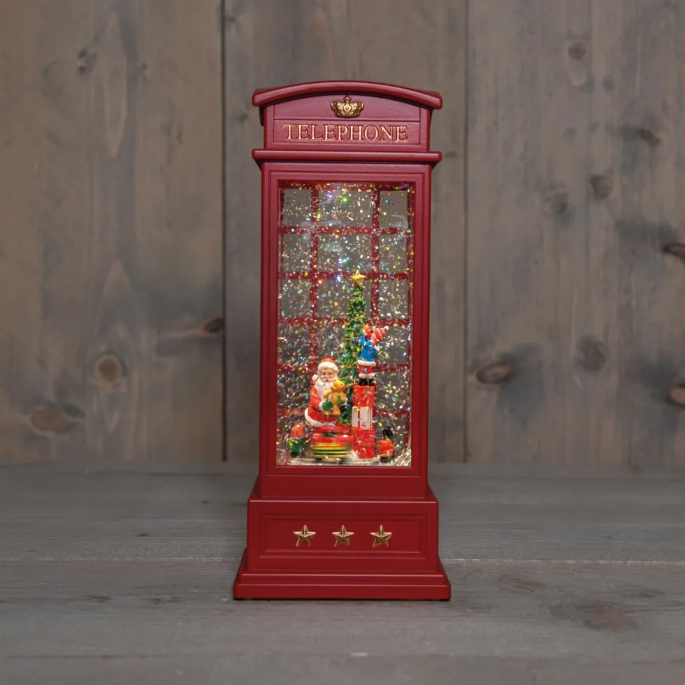 Anna's Collection automatische sneeuwbol telefooncel rood met verlichting 10 x 10 x 25 cm