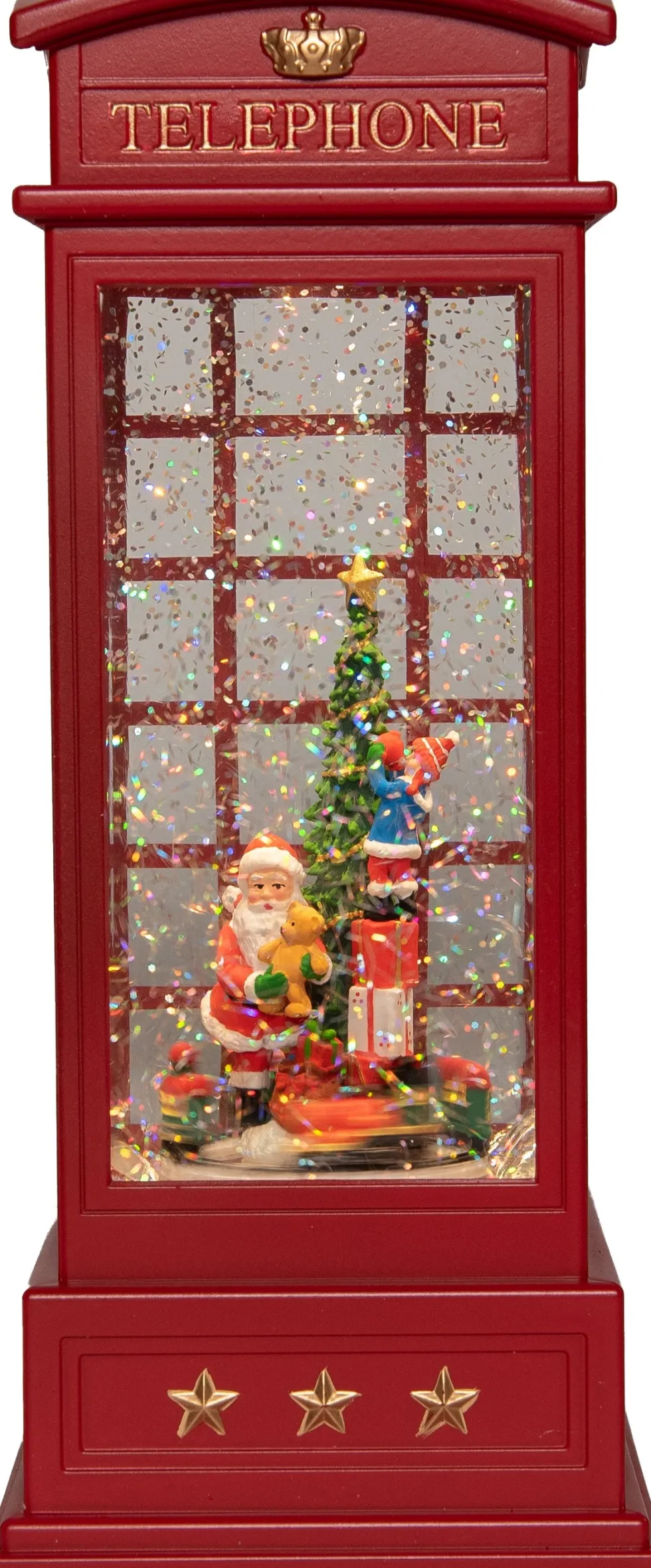 Anna's Collection automatische sneeuwbol telefooncel rood met verlichting 10 x 10 x 25 cm