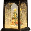 Anna's Collection automatische sneeuwbol lantaarn kerstboom bruin met verlichting 13 x 13 x 25,5 cm