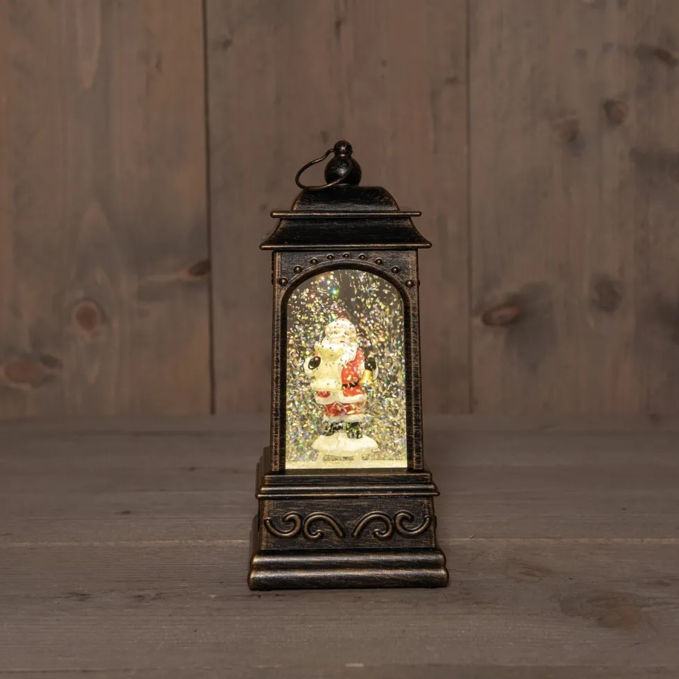 Anna's Collection automatische sneeuwbol lantaarn kerstman bruin met verlichting 13 x 13 x 25,5 cm