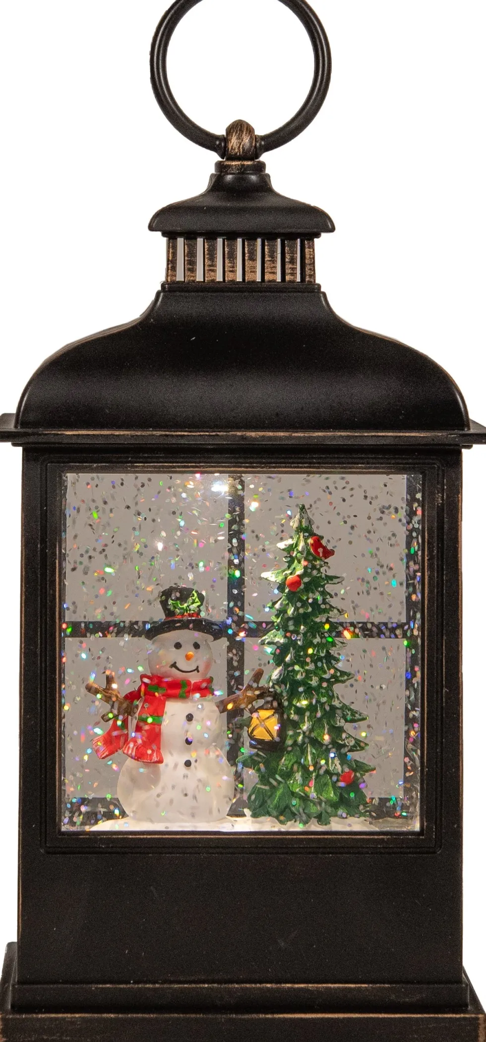 Anna's Collection automatische sneeuwbol lantaarn sneeuwpop zwart met verlichting 11 x 15,5 x 27 cm