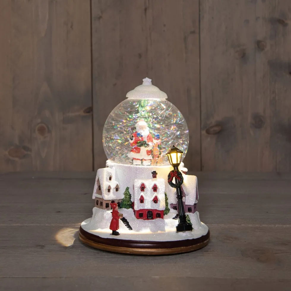Anna's Collection automatische sneeuwbol dorp kerstman met verlichting D 18,5 H 24,5 cm