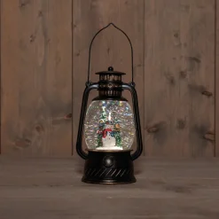 Anna's Collection automatische sneeuwbol lantaarn sneeuwpop bruin met verlichting 13,3 x 24,5 x 14 cm