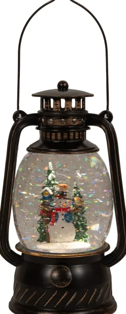 Anna's Collection automatische sneeuwbol lantaarn sneeuwpop bruin met verlichting 13,3 x 24,5 x 14 cm