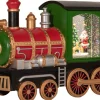 Anna's Collection automatische sneeuwbol trein rood / groen met verlichting 16,7 x 22 x 9,8 cm
