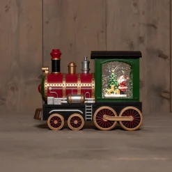 Anna's Collection automatische sneeuwbol trein rood / groen met verlichting 16,7 x 22 x 9,8 cm
