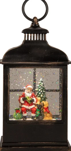 Anna's Collection automatische sneeuwbol lantaarn kerstman zwart met verlichting 11 x 15,5 x 27 cm