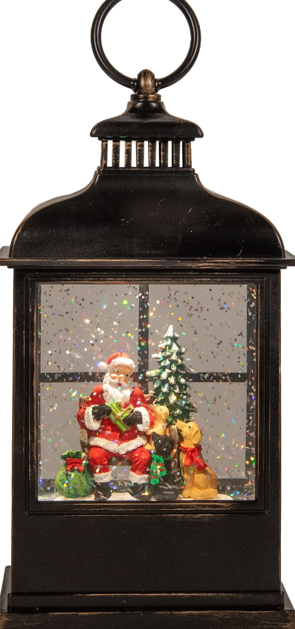 Anna's Collection automatische sneeuwbol lantaarn kerstman zwart met verlichting 11 x 15,5 x 27 cm