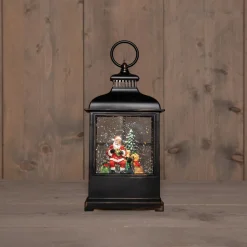 Anna's Collection automatische sneeuwbol lantaarn kerstman zwart met verlichting 11 x 15,5 x 27 cm
