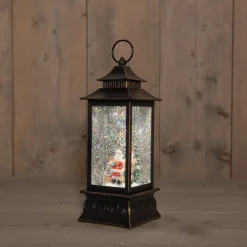 Anna's Collection automatische sneeuwbol lantaarn kerstman zwart met verlichting 15 x 15 x 29 cm