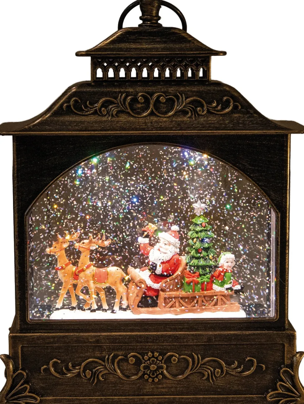 Anna's Collection automatische sneeuwbol lantaarn kerstman bruin met verlichting 22 x 8 x 29 cm