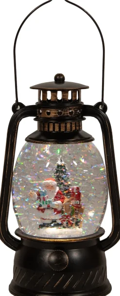 Anna's Collection automatische sneeuwbol lantaarn kerstman bruin met verlichting 13,3 x 24,5 x 14 cm