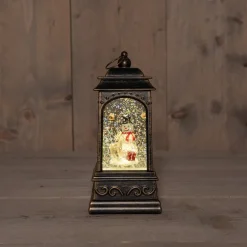 Anna's Collection automatische sneeuwbol lantaarn sneeuwpop bruin met verlichting 13 x 13 x 25,5 cm