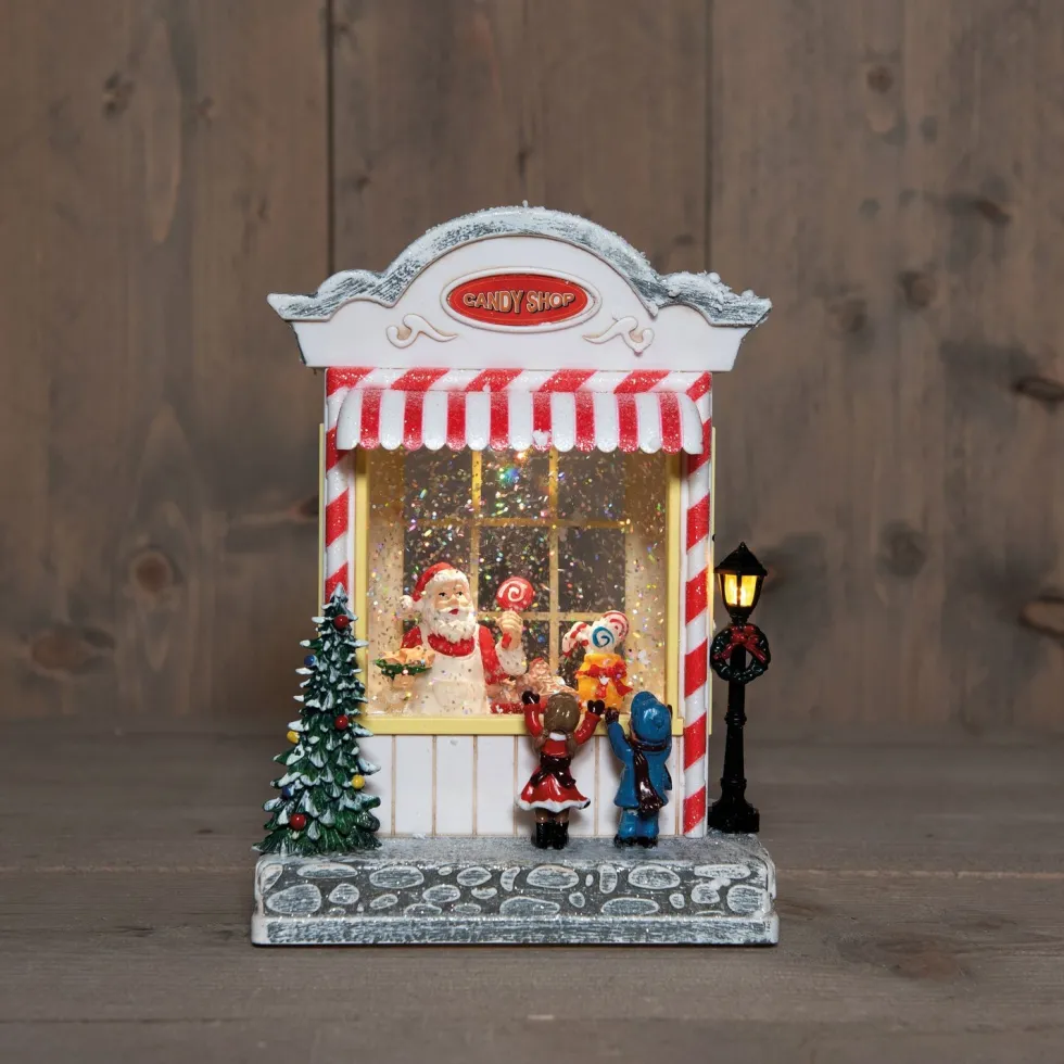 Anna's Collection automatische sneeuwbol snoepwinkel met verlichting 16 x 26 x 20 cm