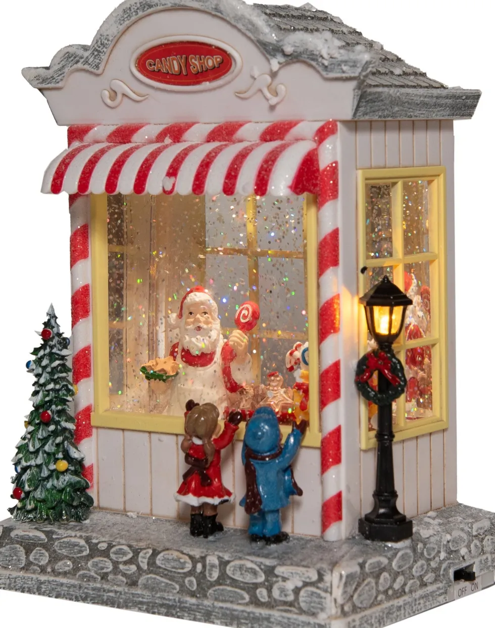 Anna's Collection automatische sneeuwbol snoepwinkel met verlichting 16 x 26 x 20 cm