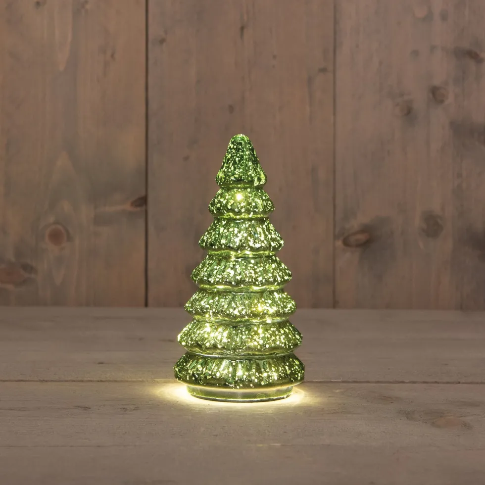 Anna's Collection decoratieboom donkergroen met verlichting D 9,5 H 18,5 cm