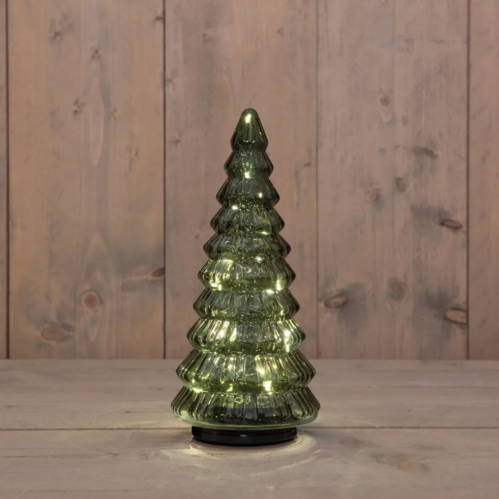 Anna's Collection decoratieboom donkergroen met verlichting D 13,2 H 30 cm