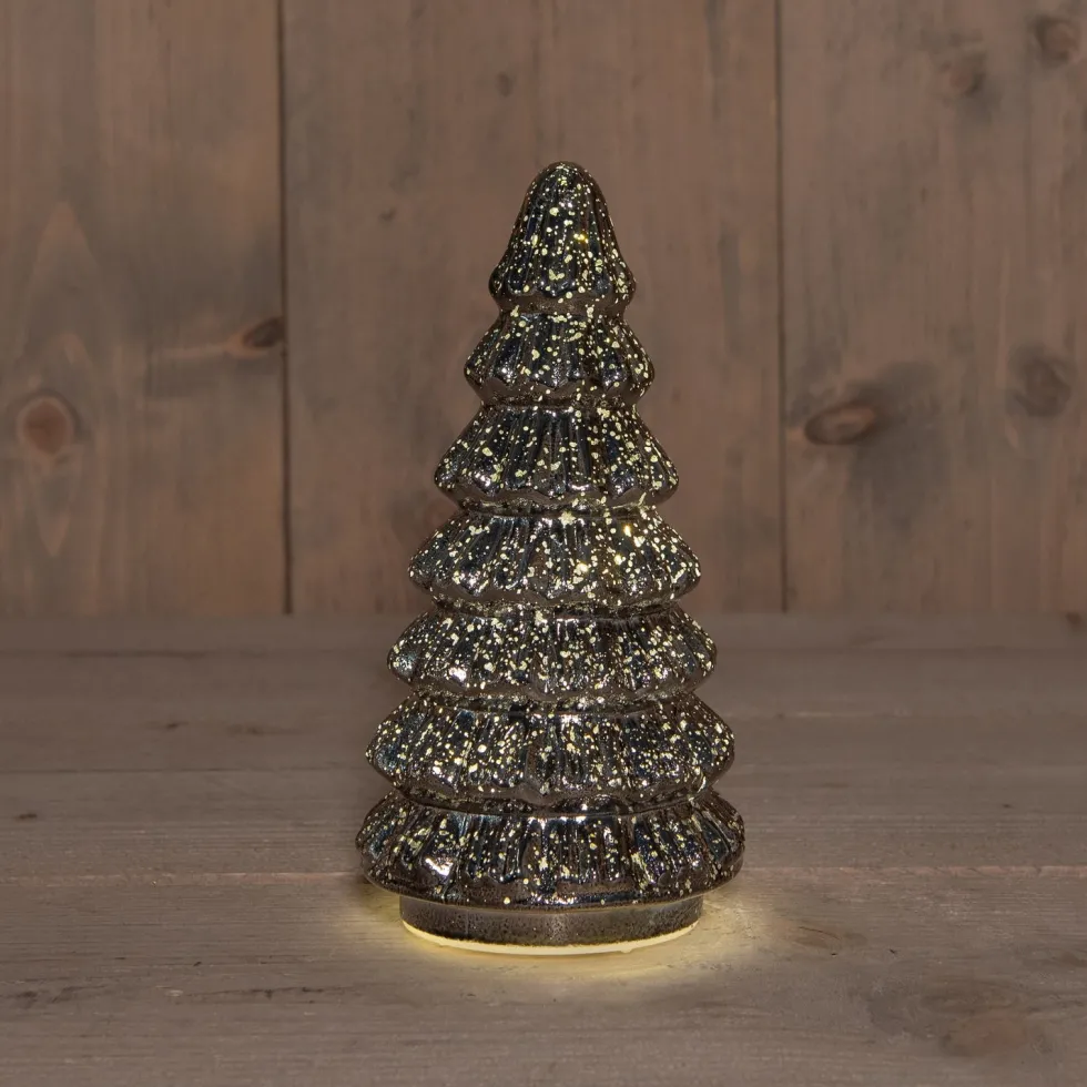 Anna's Collection decoratieboom Daron antraciet met verlichting D 9,5 H 18,5 cm