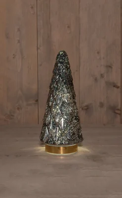 Anna's Collection decoratieboom Daron antraciet met verlichting D 13 H 29 cm