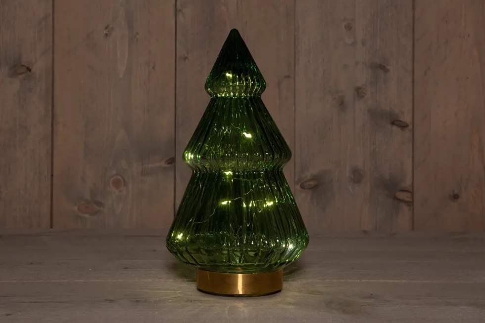 Anna's Collection decoratieboom Timbor groen met verlichting 15 x 15 x 28,5 cm