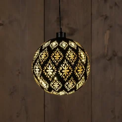 Anna's Collection kerstbal Jani bloem zwart met verlichting D 15 cm