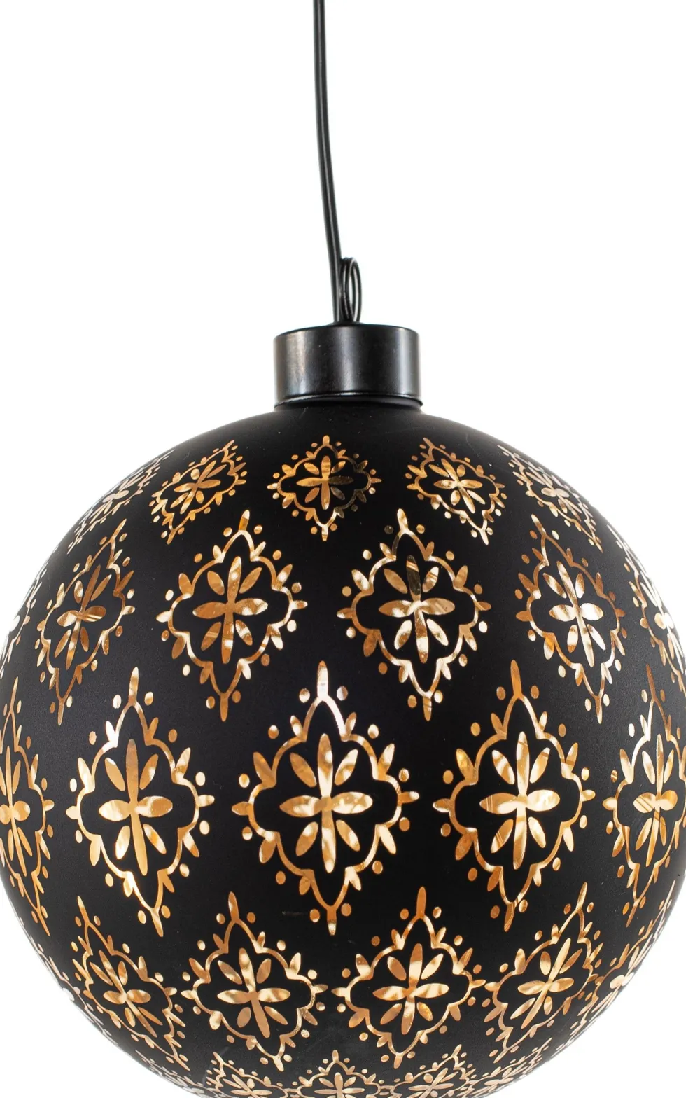 Anna's Collection kerstbal Jani bloem zwart met verlichting D 12 cm