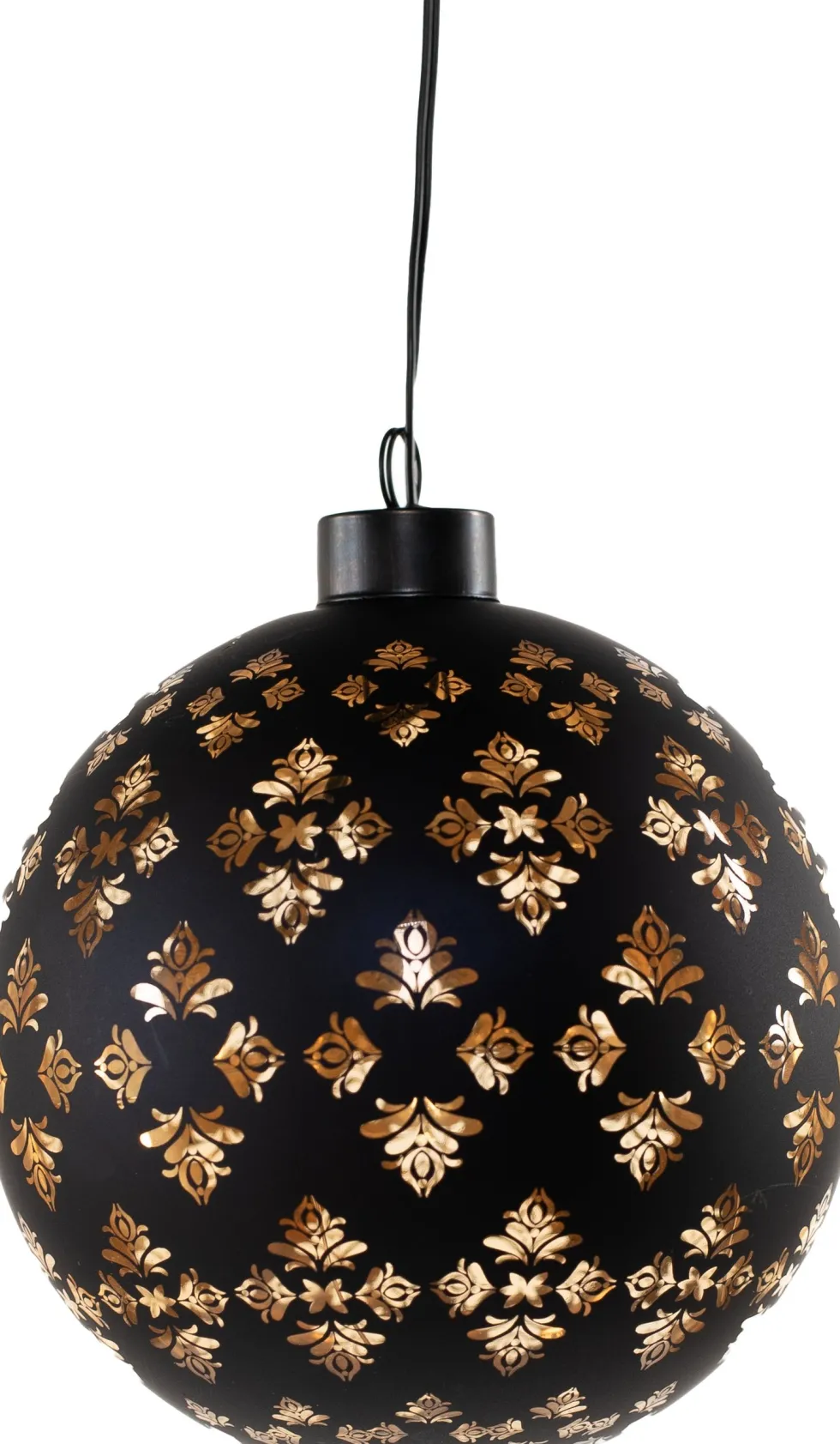 Anna's Collection kerstbal Jani blad zwart met verlichting D 12 cm