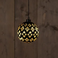 Anna's Collection kerstbal Jani blad zwart met verlichting D 12 cm