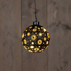 Anna's Collection kerstbal Kosmos zwart met verlichting D 10 cm
