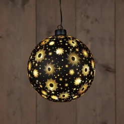 Anna's Collection kerstbal Kosmos zwart met verlichting D 15 cm
