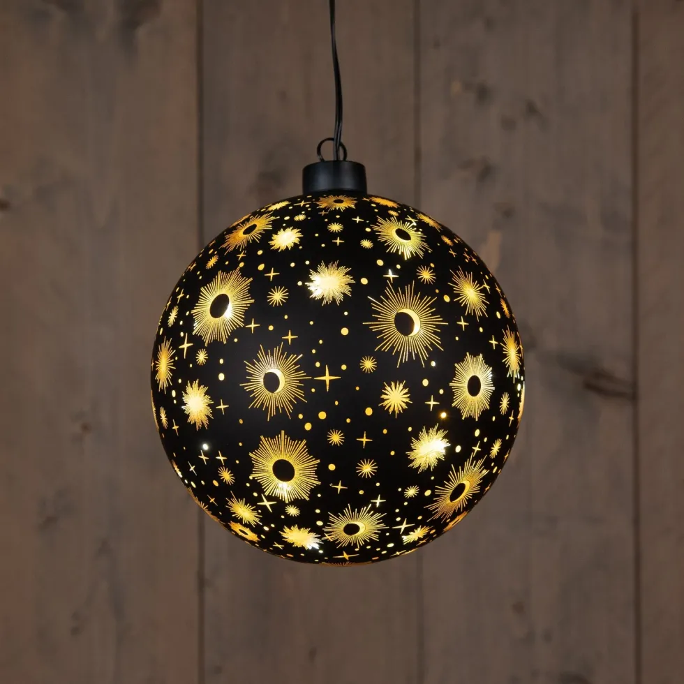 Anna's Collection kerstbal Kosmos zwart met verlichting D 15 cm