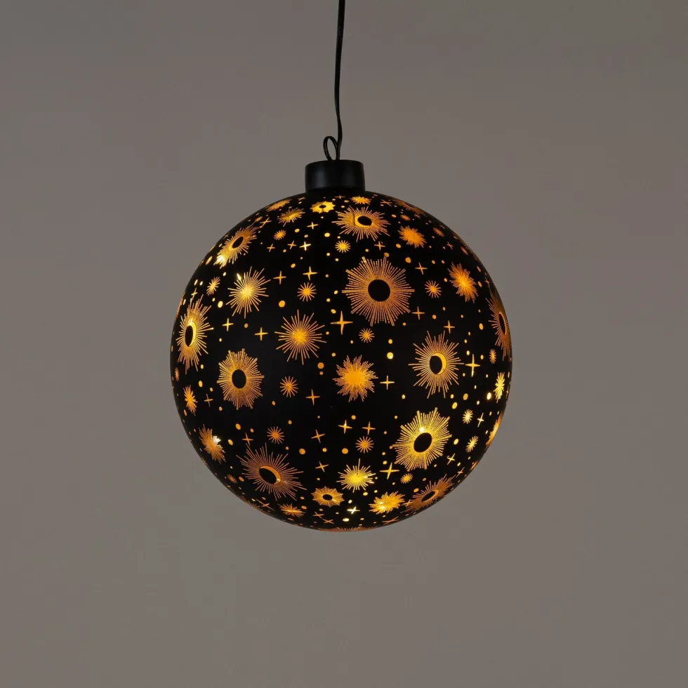 Anna's Collection kerstbal Kosmos zwart met verlichting D 15 cm