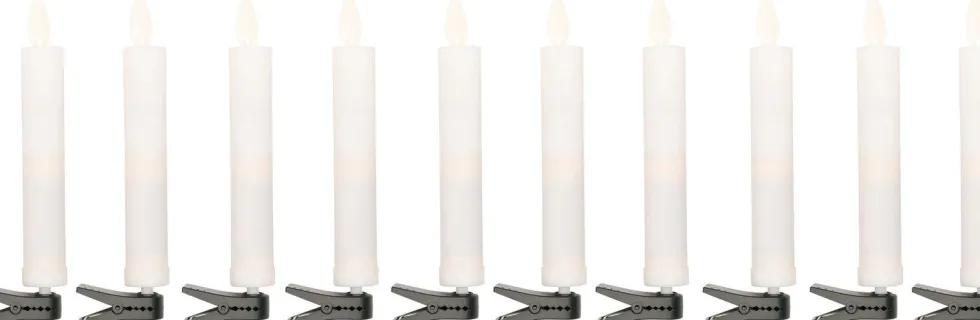 Anna's Collection kerstclip kaars wit met LED lampjes warm wit D 5 H 14 cm 10 stuks