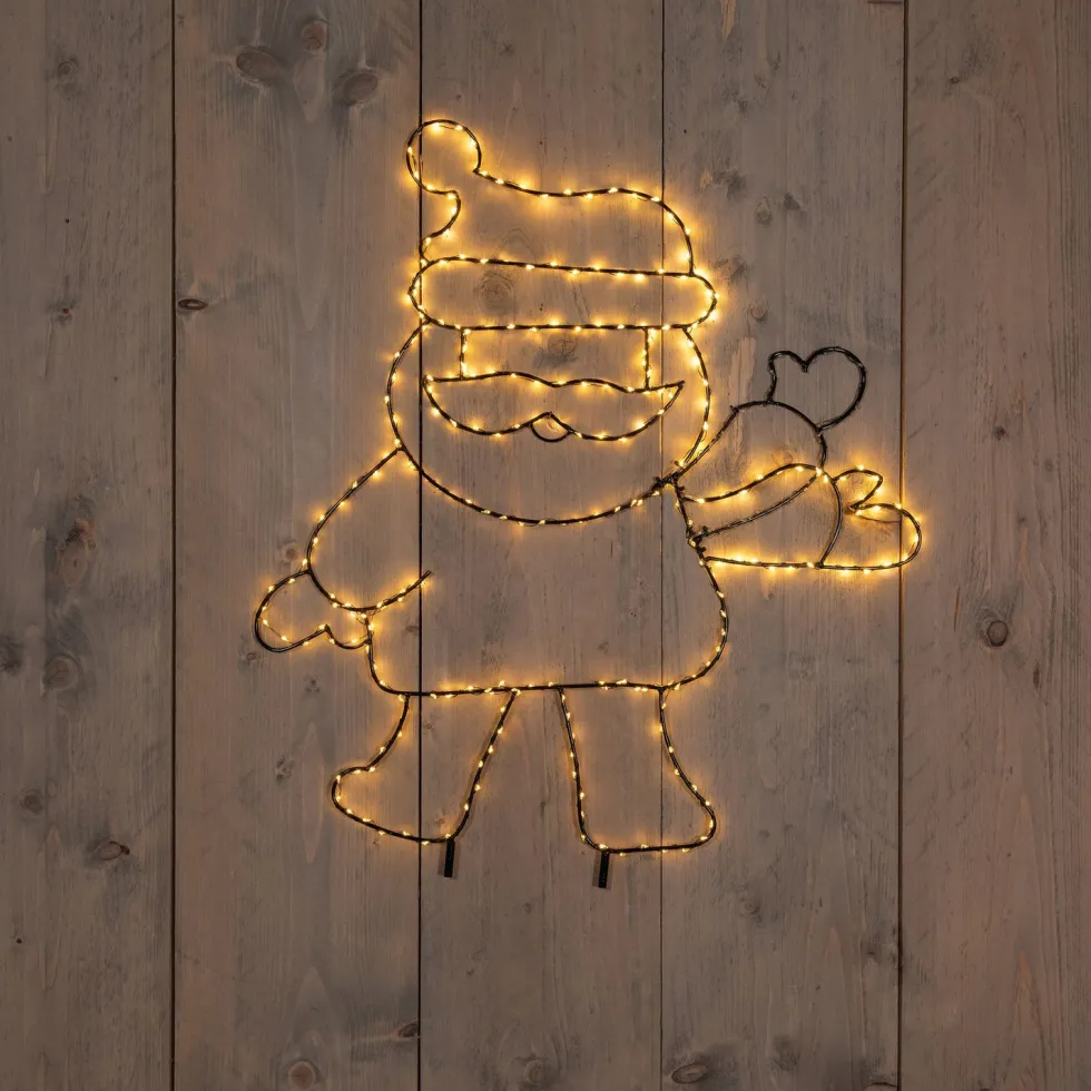 Anna's Collection kerstfiguur kerstman zwaaiend zwart met verlichting 62,5 x 56,5 x 4,5 cm