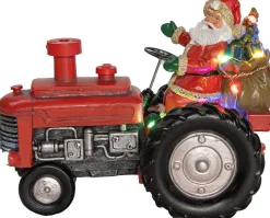 Anna's Collection kerstfiguur tractor met kerstman rood 21 x 16,5 x 27 cm