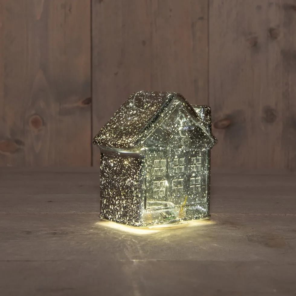 Anna's Collection kerstfiguur huisje antraciet met verlichting 12 x 12 x 14 cm