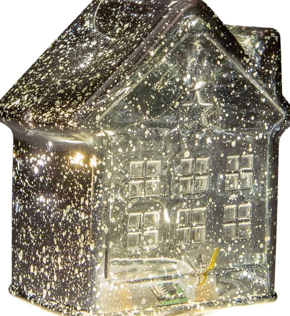 Anna's Collection kerstfiguur huisje antraciet met verlichting 12 x 12 x 14 cm