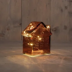 Anna's Collection kerstfiguur huisje bordeaux met verlichting 12 x 12 x 14 cm
