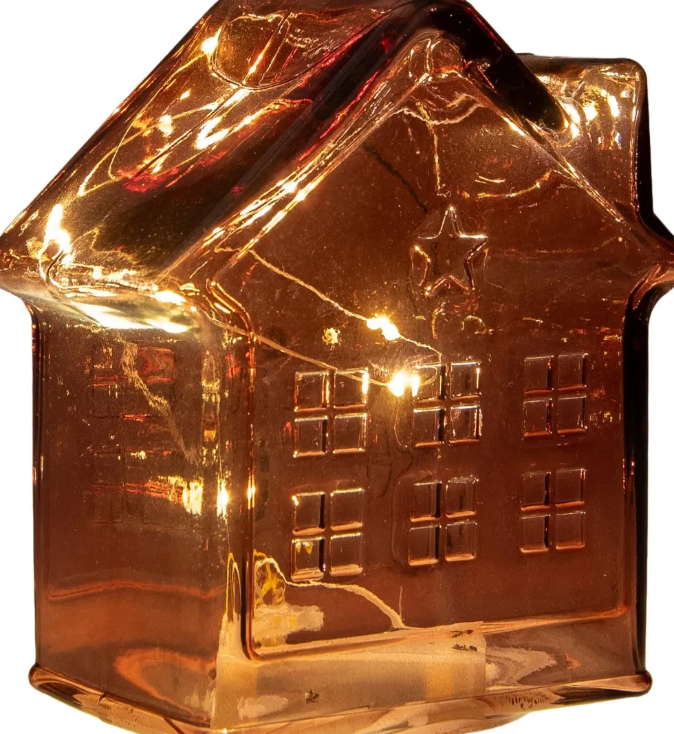 Anna's Collection kerstfiguur huisje bordeaux met verlichting 12 x 12 x 14 cm