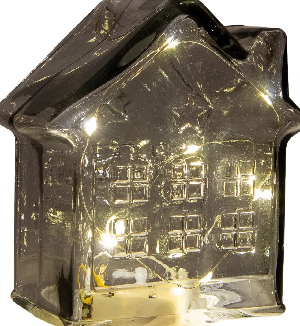 Anna's Collection kerstfiguur huisje grijs met verlichting 12 x 12 x 14 cm