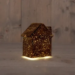 Anna's Collection kerstfiguur huisje brons met verlichting 12 x 12 x 14 cm