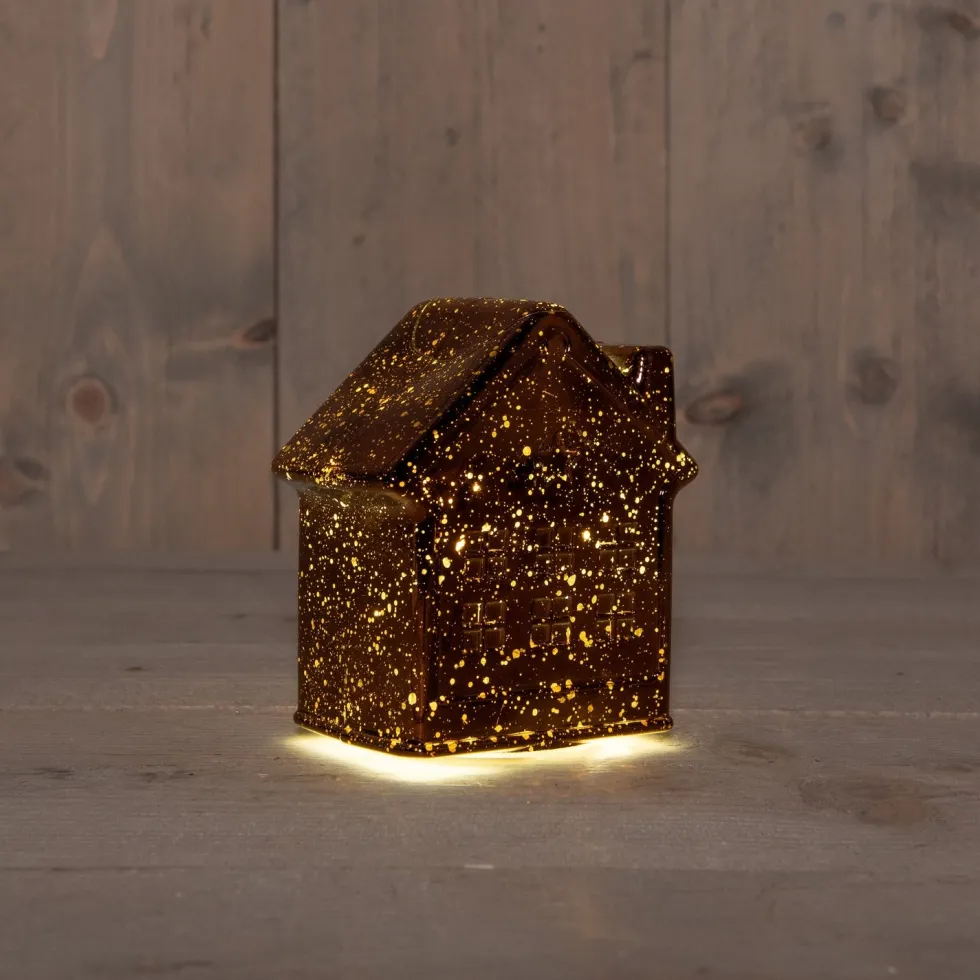Anna's Collection kerstfiguur huisje brons met verlichting 12 x 12 x 14 cm