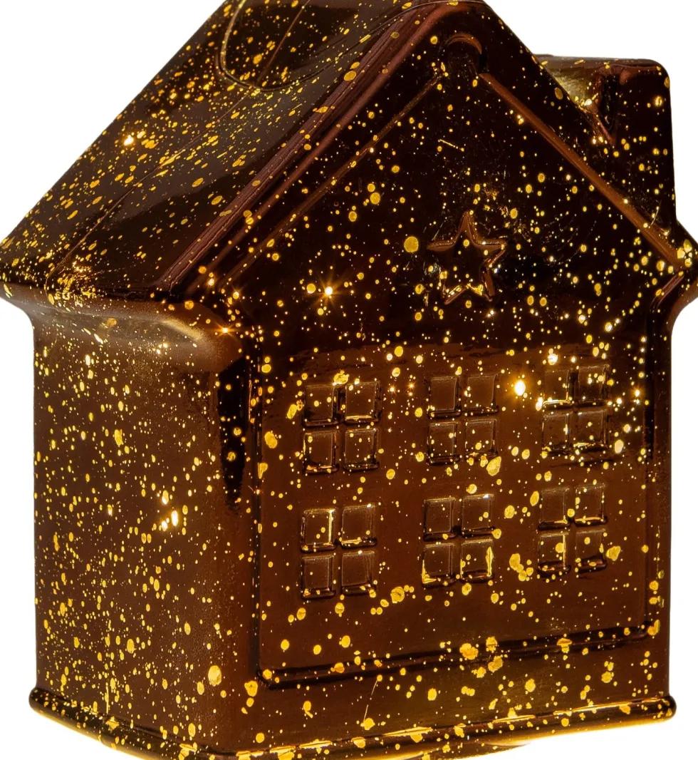Anna's Collection kerstfiguur huisje brons met verlichting 12 x 12 x 14 cm