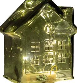 Anna's Collection kerstfiguur huisje groen met verlichting 12 x 12 x 14 cm