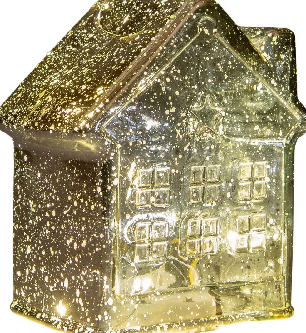 Anna's Collection kerstfiguur huisje goud met verlichting 12 x 12 x 14 cm