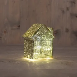 Anna's Collection kerstfiguur huisje goud met verlichting 12 x 12 x 14 cm